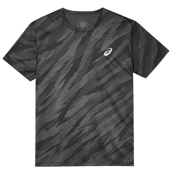 ASICS Men's Core All Over Print Short Sleeve Running Top - Grey/Black