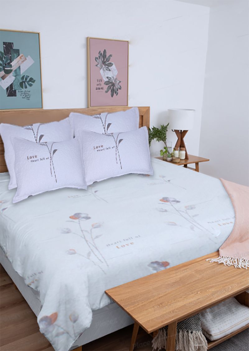 5 Piece Classic Quilted Bed Spread Set 240cm x 210cm Heart Full of