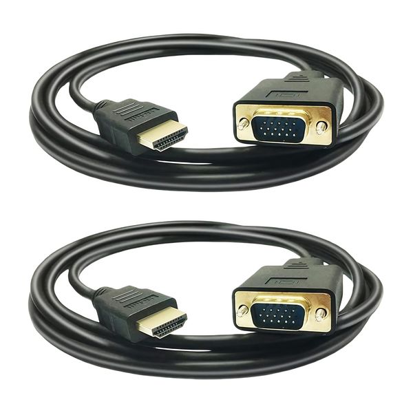 A Set Of 2 HDMI to VGA Video Conversion Cables, Full HD 1080p, Black
