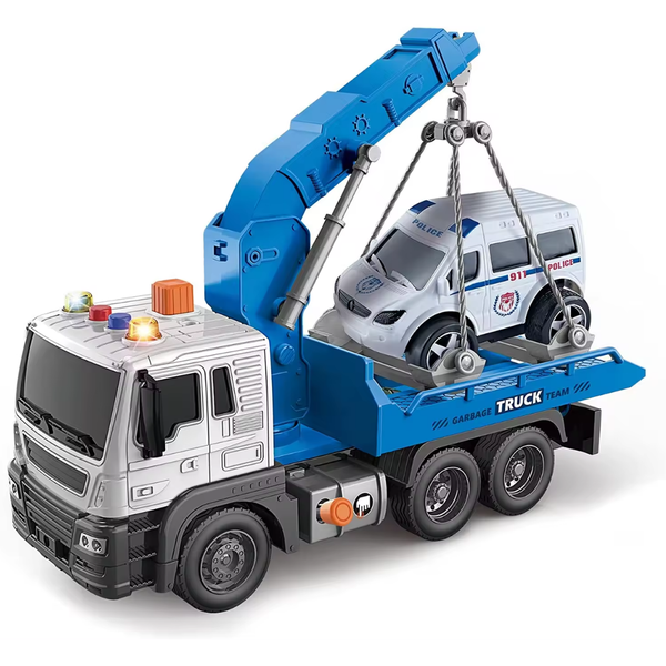 Tow Truck with Hook and Car Friction Power Transport Toy with Light &amp; Sound