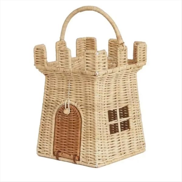 Rattan Woven Castle Basket Cute Hand Woven Storage Basket Vacation Outdoor