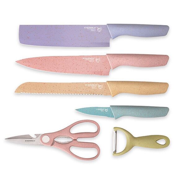 6 Piece High Carbon Stainless Steel Knife Set Macaroon Pastel Color