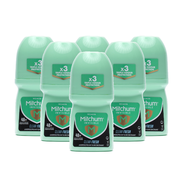 Mitchum Roll On Invisible Clear Fresh Women 50ml x 6 Pack