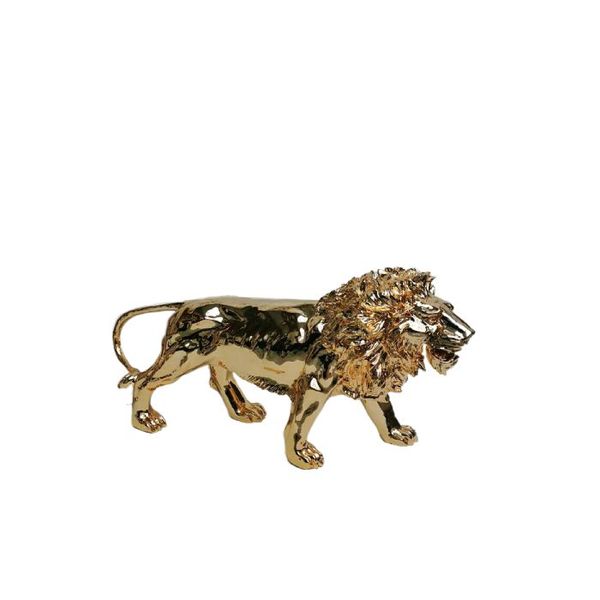 Elegant Gold Resin Lion Figurine - Home and Office Decoration