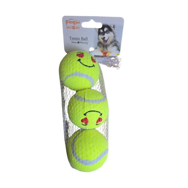 Pet Fetch Tennis Ball (Emoji) 6.4cm Non Squeak - Pack 3