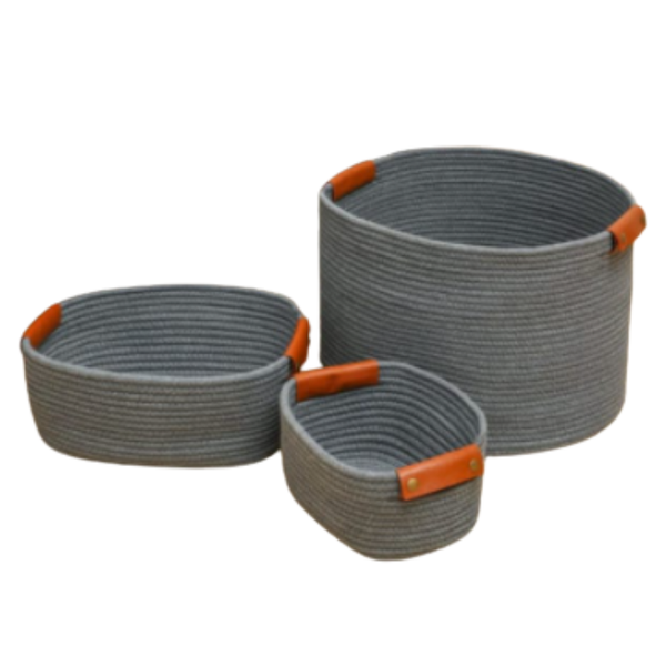 Woven Cotton Storage Basket,Set of 3