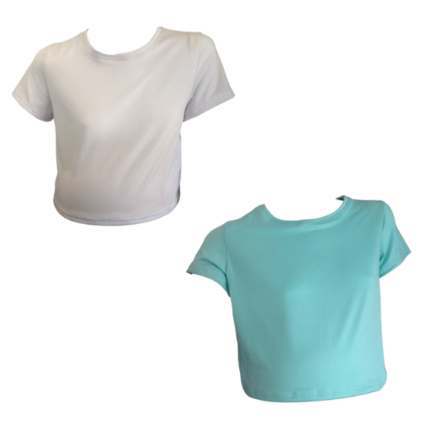 Maternity 2-Pack Short Sleeve Crop Tops White &amp; Turquoise