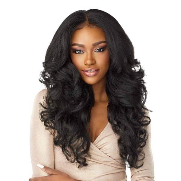 Women's Wig13x6 Front Lace Synthetic Cap, Black Center-Part Long Curly Hair