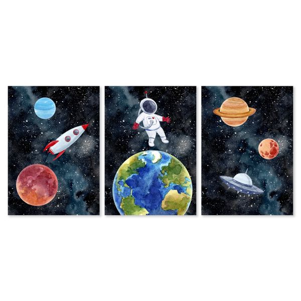 Nursery Wall Art - Space Planets - Set of 3x A4