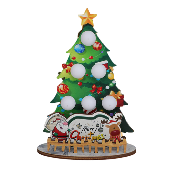 Wooden LED Christmas Tree Decor with Santa &amp; Reindeer(1 Pcs)
