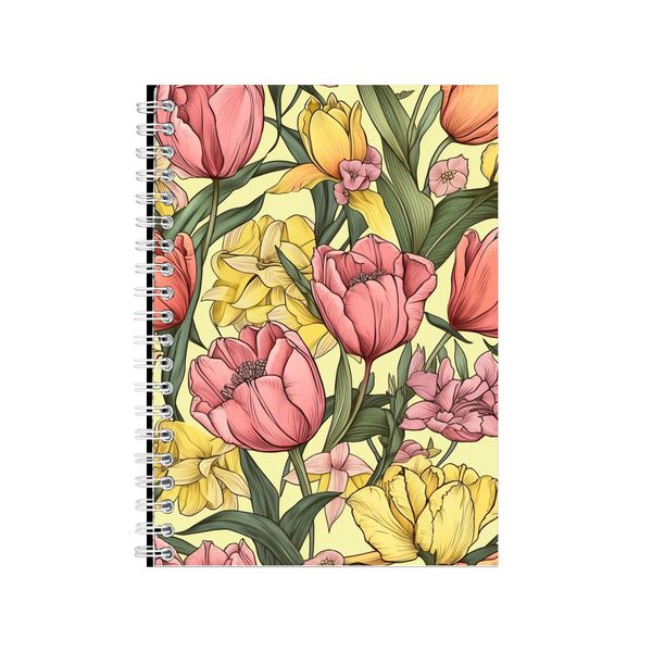 Pink Tulips And Yellow Daffodals Notebook Art Gift Idea Notepad Pad 114