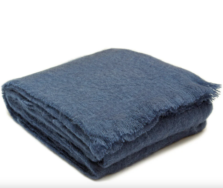 Luxurious Ingubo Mohair Wool Blanket Throw 180x130cm - Midnight Blue
