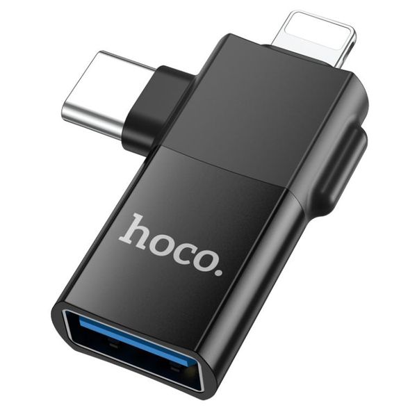 2-in-1 IP &amp; USB-C Male To USB 2.0 Female Data Transfer OTG- Hoco UA17