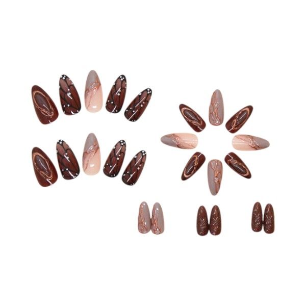 24 Piece - Elegant Almond Shaped Nails With Butterfly Design - Multicolor
