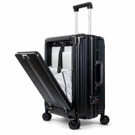 55cm Hardshell Carry-On Suitcase Laptop Pocket - Black Cabin Luggage London Image