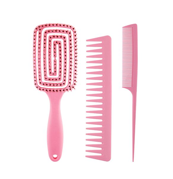 3 Pieces Wet Dry Use Detangling Brush Hair Comb Set - Pink