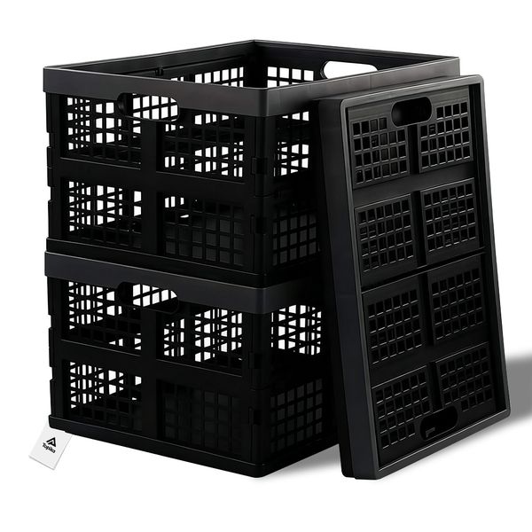 Topika Collapsible Crate 3 Piece Plastic Storage Bins for Garage &amp; Home