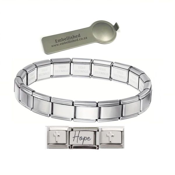 Charm Link Cross Hope Bracelet Silver -9mm