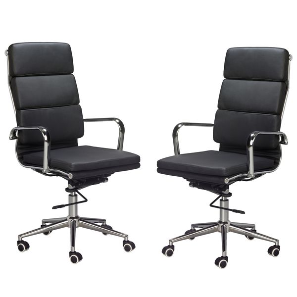 Classic PU Cushion High Back Office Chairs-Set of 2-Black