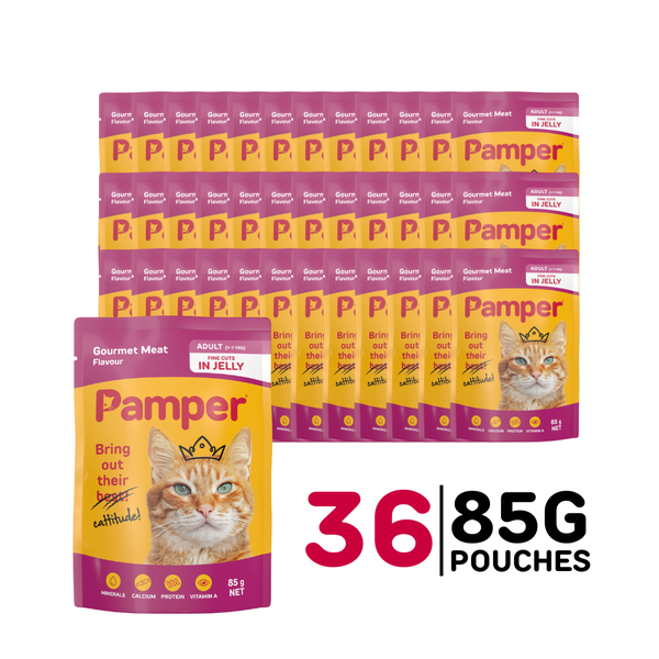 Pamper - Adult Gourmet Meat in Jelly Pouch - 36 x 85g