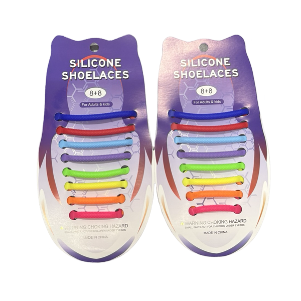 Silicone No-Tie Shoelaces - Rainbow Colors (8+8 Pack)