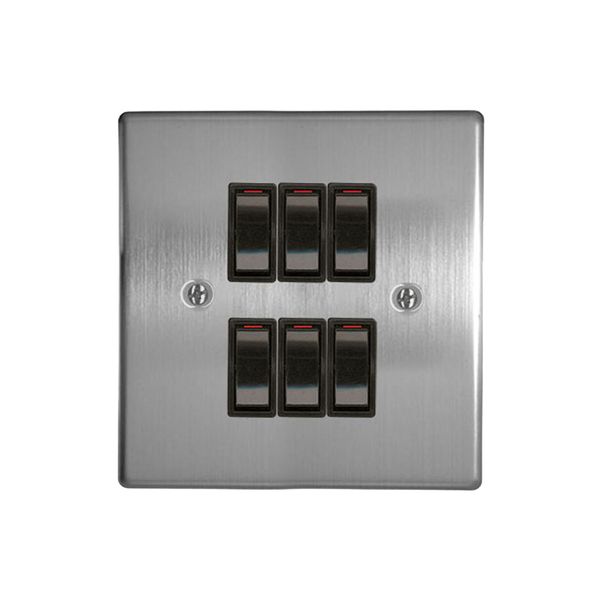 6-lever 1-way Switch 4x4 C/w Silver Steel Cover Plate