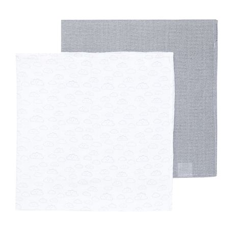 George & Mason Baby - Boys 2 Pack 100% Cotton Muslins - Cloud
