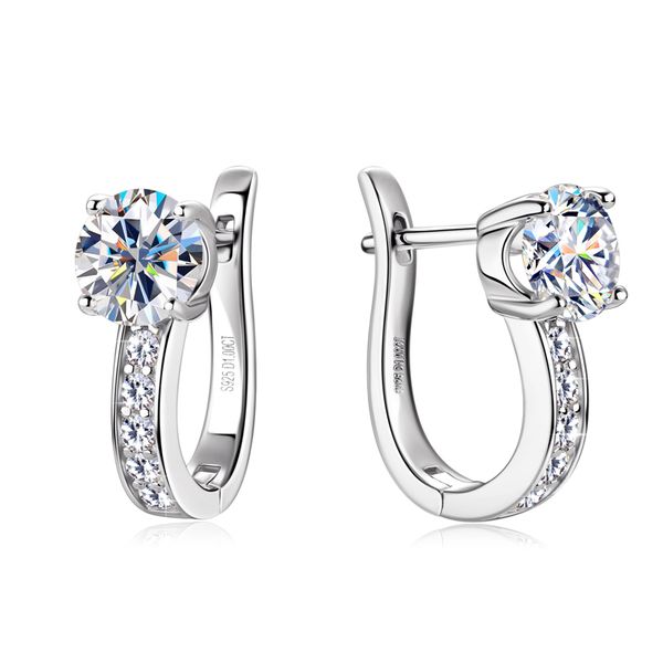 IPSTYLE Classic 1.0CT Round Moissanite U-Shaped Hoop Earrings for Women