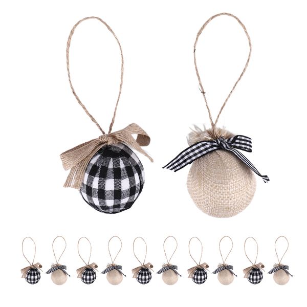 Christmas Tree Ornaments, 12 Pcs 2-1/2 Inches White Black Buffalo Check Pla