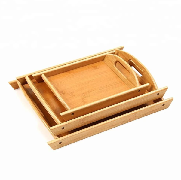 3 Piece Bamboo Serving Tray with Cut Out Handles