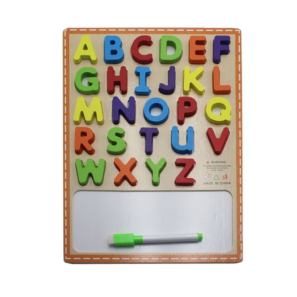 Kids Educational Toy Wooden Alphabet Puzzle with Drawing Board and Pen