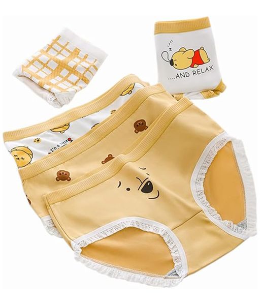 Cute Japanese Cartoon Bear Lace Trim Women's Pure Cotton Briefs - 5-Pack