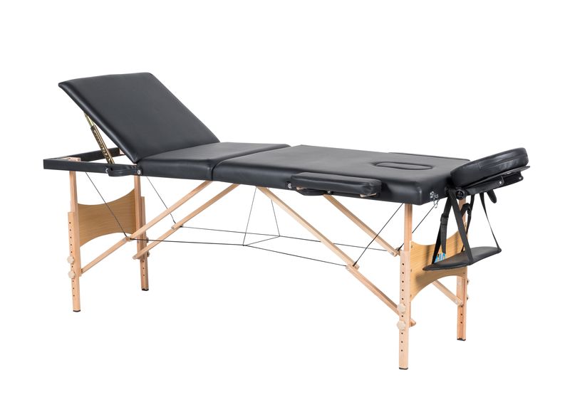 Hazlo Premium Portable Massage Bed Table - 3 Section (Wooden) - Black