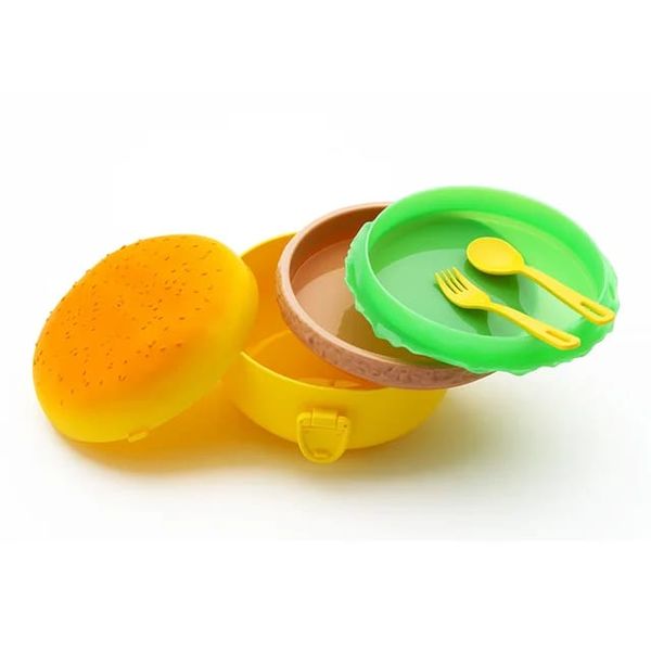Multilayers Cute Burger Lunch Box Microwavable Eco Friendly With Fork&amp;Knife