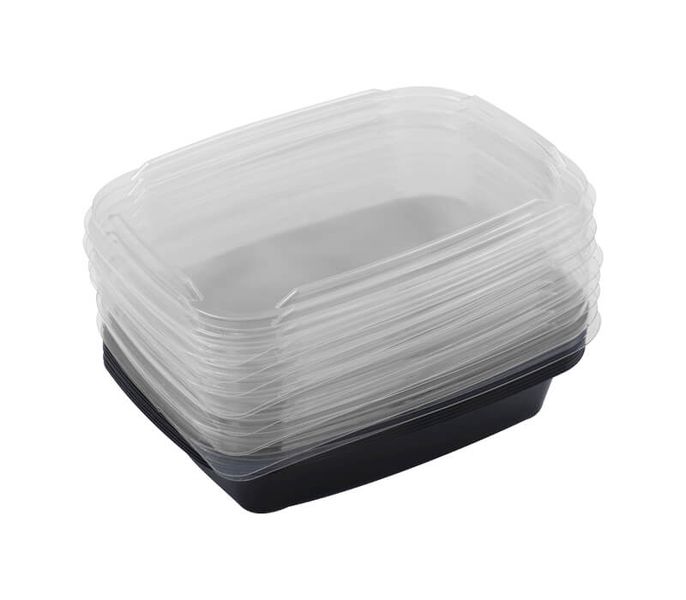Meal Container Black Rectangle Portion Control 1 Compartment - Pack Of 10
