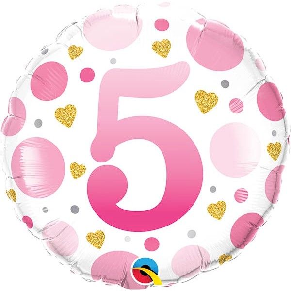 18 Inch Foil Round Age 5 Pink Dots