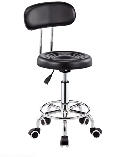 Stylist Modern Round Salon Stool with Adjustable Height and Back Rest