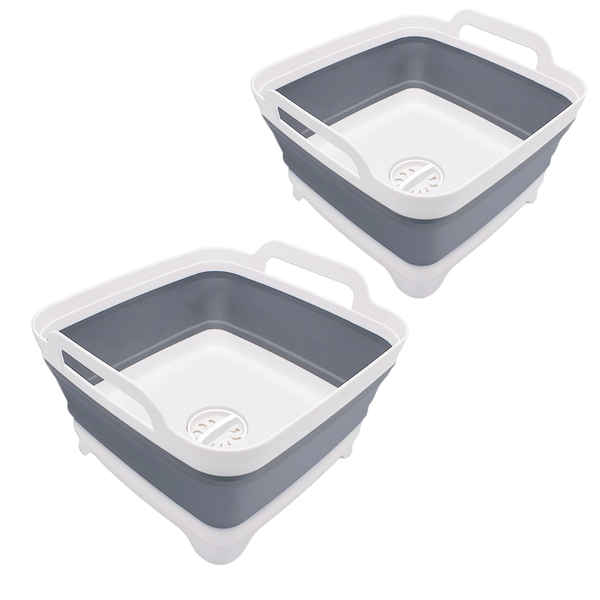 2 Pack 9 Liter Foldable Storage and Cleaning Containers with Drain Plug