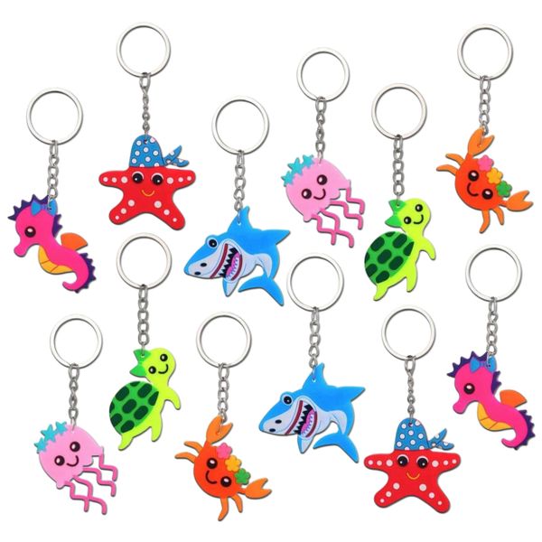12pcs Ocean-Themed Cartoon Keyrings - Reusable Party Favours &amp; Gift Fillers