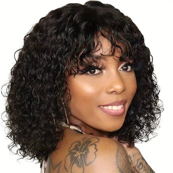 10 inch short curly wig with bangs, African curly black