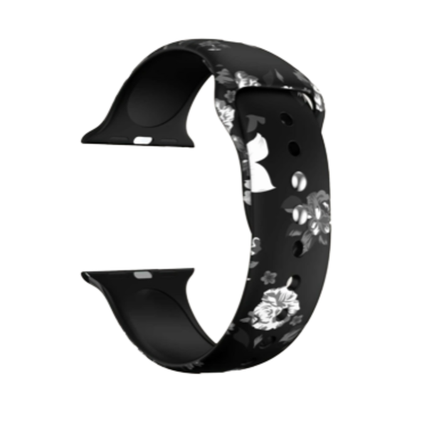 Flower Black Silicone Strap Compatible with Apple Watch 38/40/41 mm