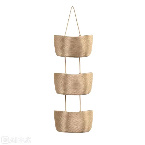 3-Tier Wall Hanging Storage Basket Over the Door Decorative for Bedroom