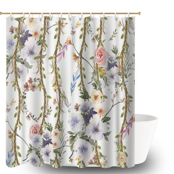 Bath Curtains, Farmhouse Birds and Flowers Pattern Bathroom Shower Curtain