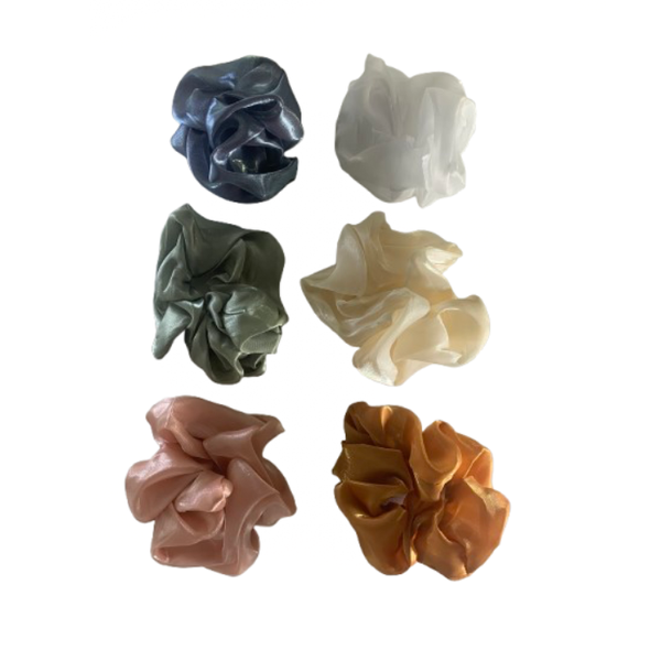 Satin Scrunchies - 20cm Stretch - Gloss Finish - 6 Pack - Light Colours