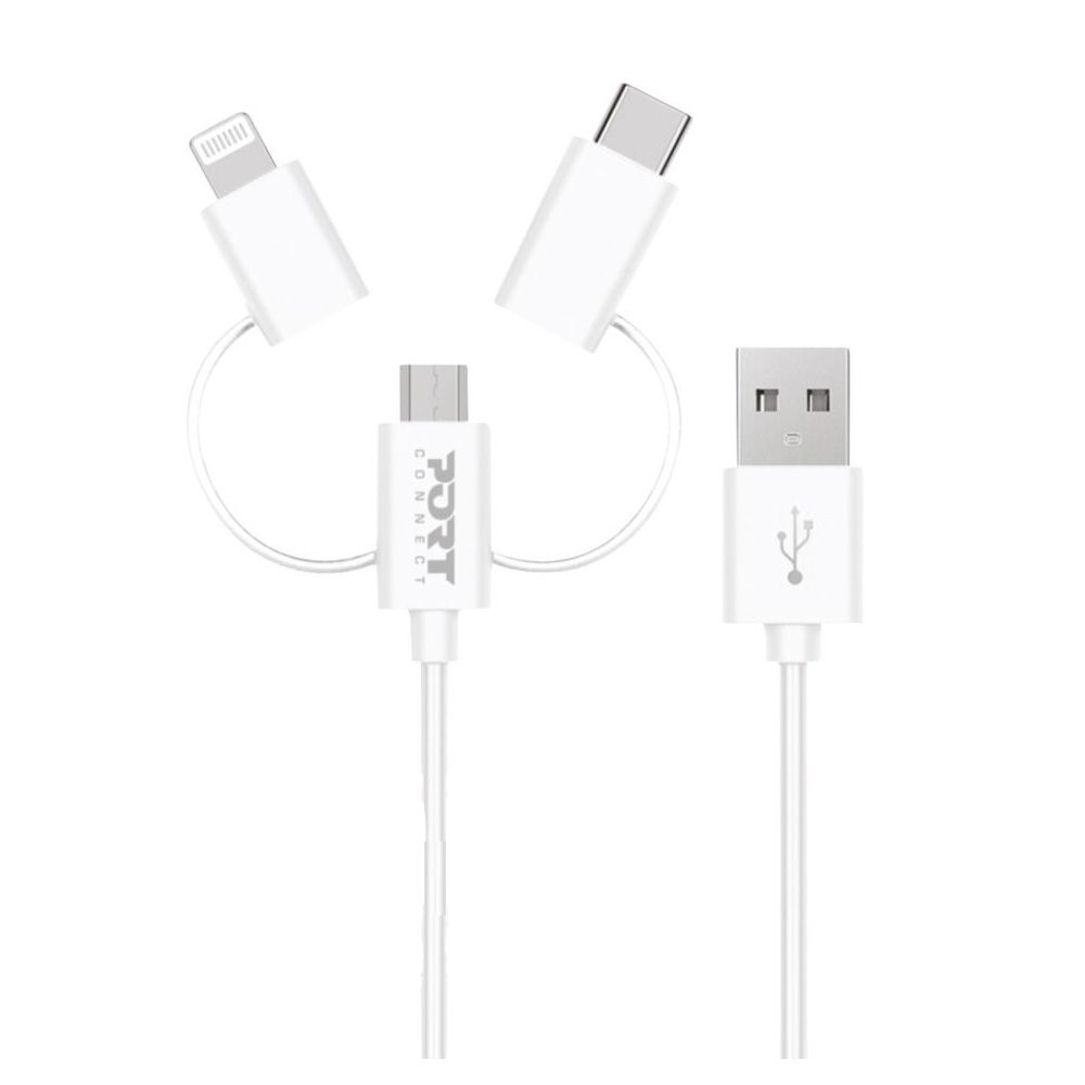 Port 3in1 cable lighting type c micro usb 1 2m white shop
