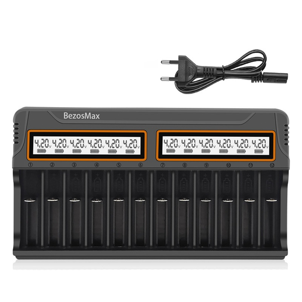 BezosMax AA AAA Battery Charger 12 Bay For Rechargeable Batteries