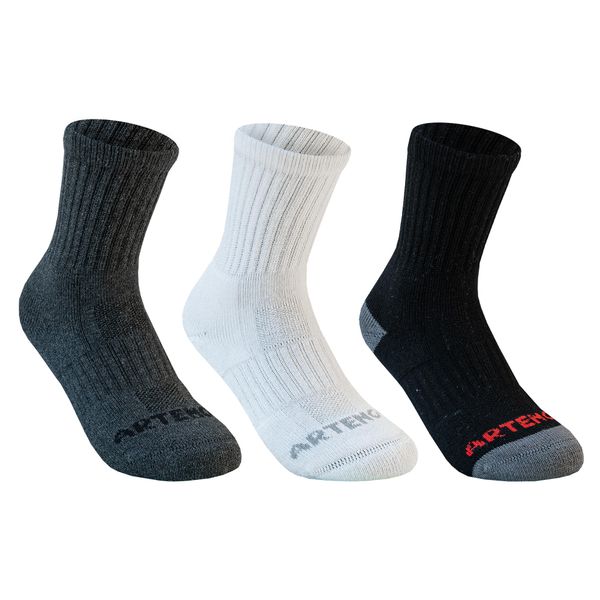 Decathlon Kids' High Sport Socks Rs 500 Tri-Pack - Black, White &amp; Grey