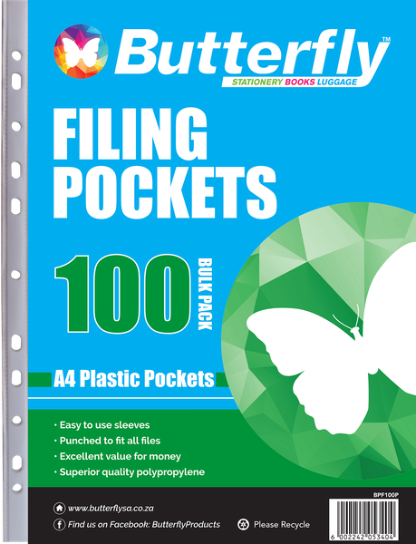 Butterfly Filing Pockets A4 100's