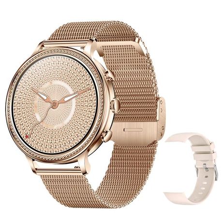 Smart watch for women with double strap- Stainless steel +silicon- Gold Image