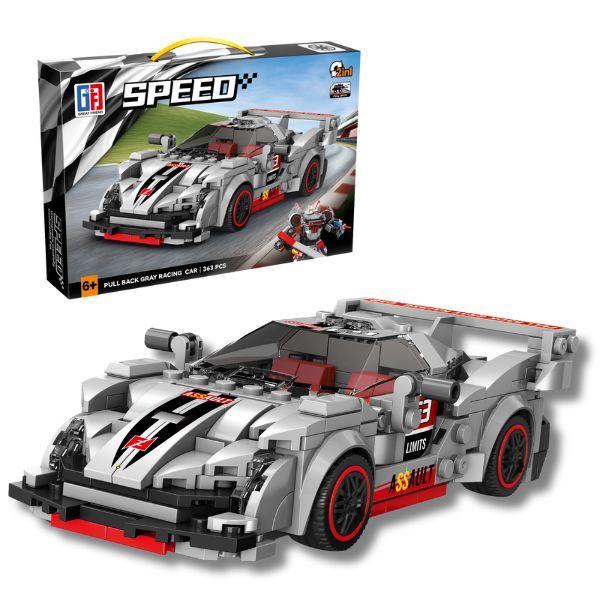 Building Block Speed Racing Car Set 2in1- 363pcs Grey with Pullback action